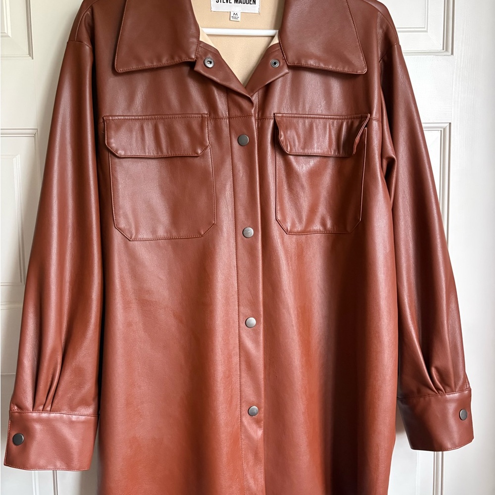 Steve Madden Cognac Faux Leather Bomber Shacket